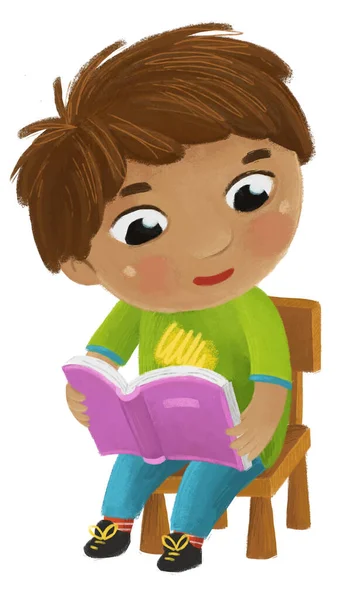 Κινουμένων Σχεδίων Παιδί Παιδί Αγόρι Μαθητής Ανάγνωση Βιβλίων Μάθηση Παιδική — Φωτογραφία Αρχείου
