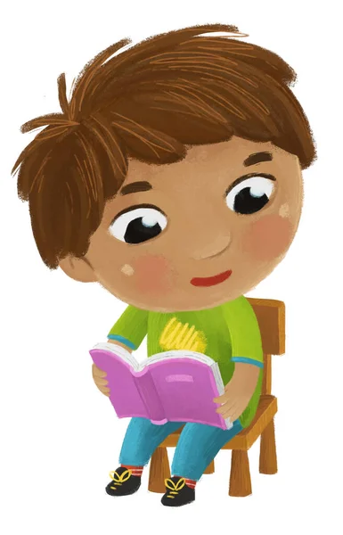 Cartone Animato Bambino Bambino Allievo Lettura Libri Apprendimento Infanzia Illustrazione — Foto Stock
