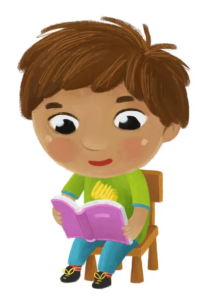 Kreslené Dítě Dítě Chlapec Žák Čtení Knihy Učení Dětství Ilustrace — Stock fotografie