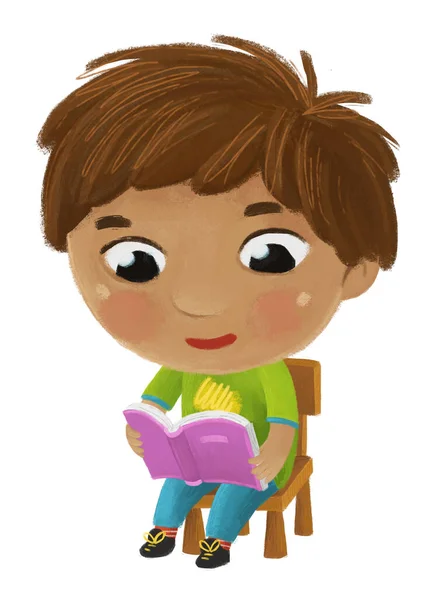 Cartone Animato Bambino Bambino Allievo Lettura Libri Apprendimento Infanzia Illustrazione — Foto Stock