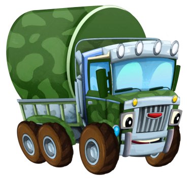 çizgi film mutlu ve komik off-road askeri araç kargo münferit çizim çocuk sanatsal resim