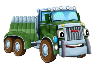 çizgi film mutlu ve komik off-road askeri araç kargo münferit çizim çocuk sanatsal resim