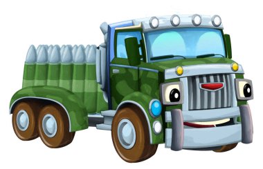 çizgi film mutlu ve komik off-road askeri araç kargo münferit çizim çocuk sanatsal resim