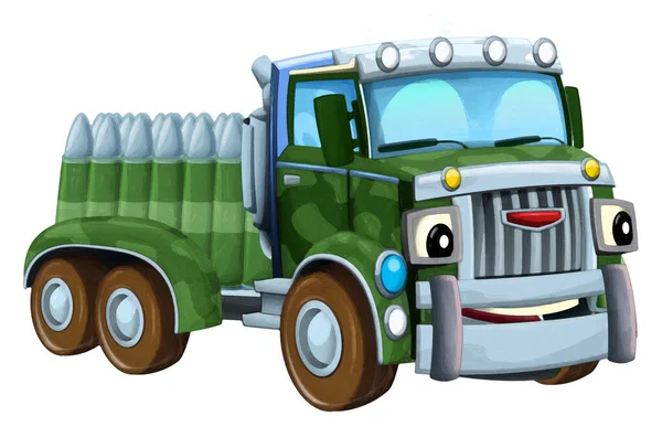 Cartoon Glücklich Und Lustig Road Militär Lkw Mit Ladung Isolierte — Stockfoto