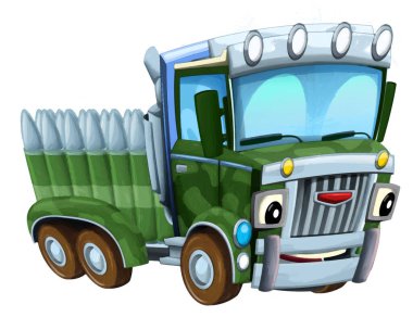 çizgi film mutlu ve komik off-road askeri araç kargo münferit çizim çocuk sanatsal resim