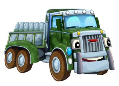 çizgi film mutlu ve komik off-road askeri araç kargo münferit çizim çocuk sanatsal resim