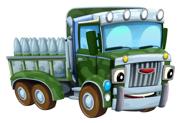 Dibujos Animados Feliz Divertido Todoterreno Vehículo Camión Militar Con Ilustración — Foto de Stock