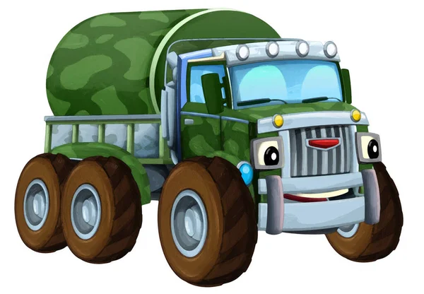 Dibujos Animados Feliz Divertido Todoterreno Vehículo Camión Militar Con Ilustración —  Fotos de Stock