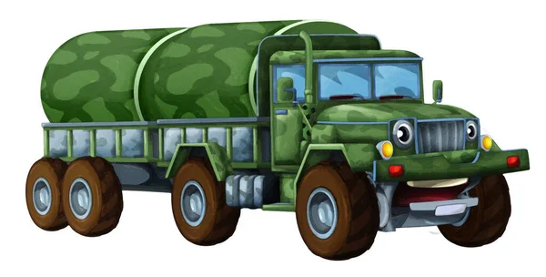 Мультфільм Щасливий Смішний Позашляховик Військової Вантажівки Вантажною Ізольованою Ілюстрацією Дітей — стокове фото