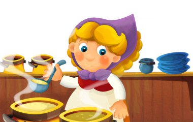 Çizgi film karakteri mutlu çiftçi kadın beyaz arka planda izole - sanatsal resim tarzı çocuklar için çizim