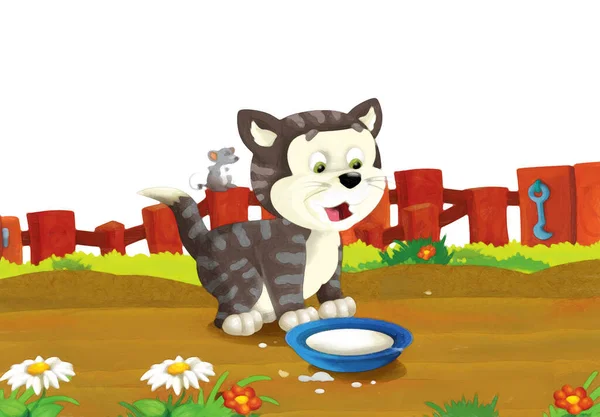 배경에 고양이 농장에서 재미있게 어린이들의 페인팅 스타일 — 스톡 사진