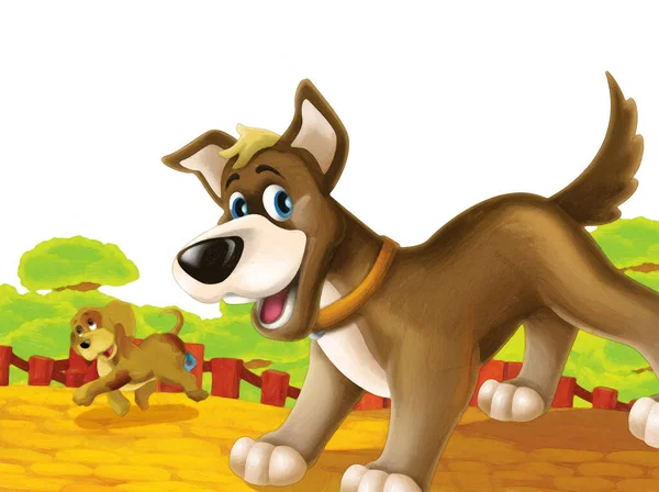Cartoon Szene Mit Hund Der Spaß Auf Dem Bauernhof Auf — Stockfoto