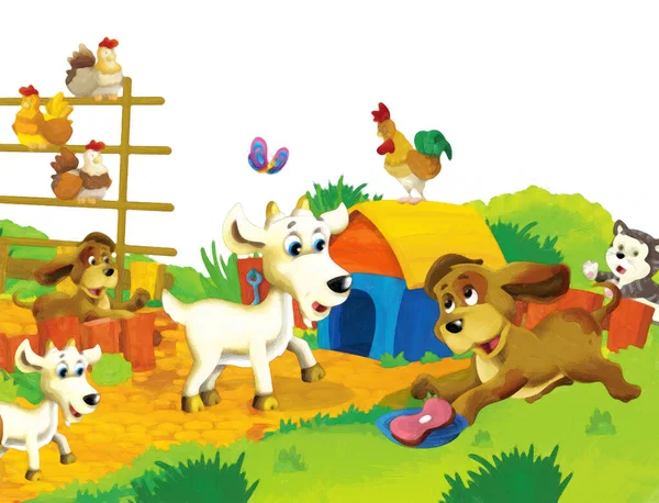 Cartoon Farm Scene Animal Goat Having Fun White Background Illustration — Stock Photo, Image