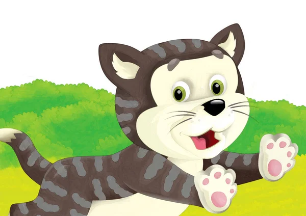 Adegan Kartun Dengan Kucing Bersenang Senang Pertanian Latar Belakang Putih — Stok Foto