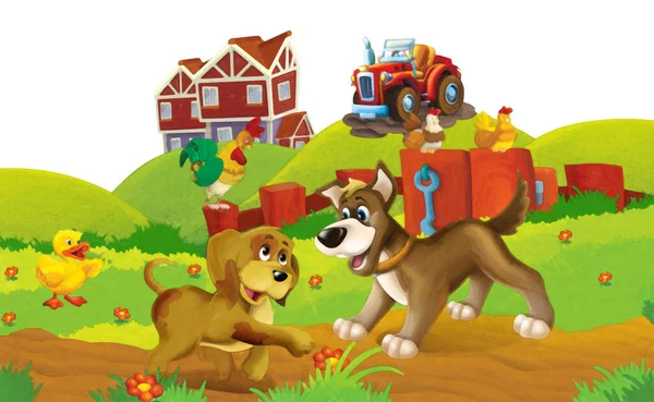 Cartoon Scene Dog Having Fun Farm White Background Illustration Children — Stock Photo, Image