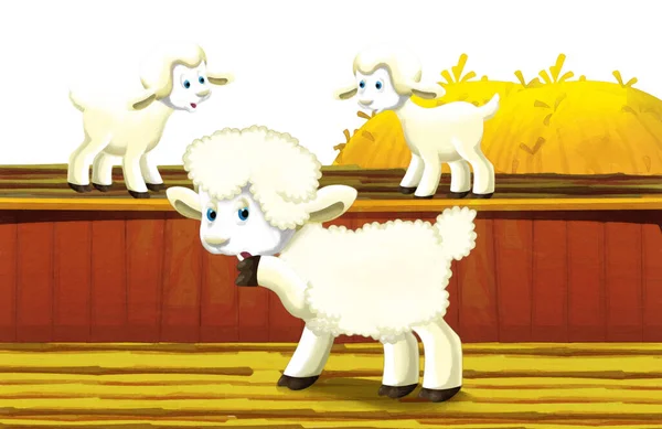 Cartoon Scene Sheep Having Fun Farm White Background Illustration Children — Stock Photo, Image