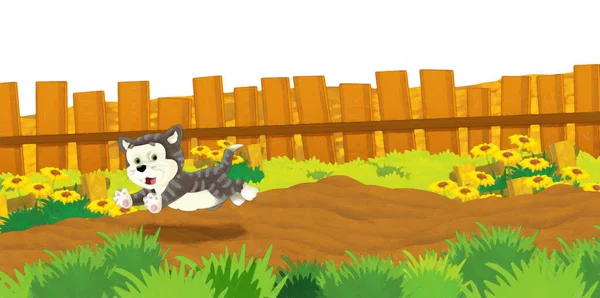 Cartoon Szene Mit Katze Die Spaß Auf Dem Bauernhof Auf — Stockfoto