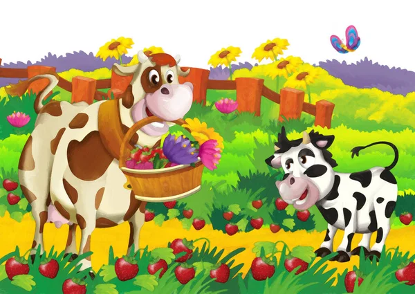 Cartoon Scene Cow Having Fun Farm White Background Illustration Children — Stock Photo, Image