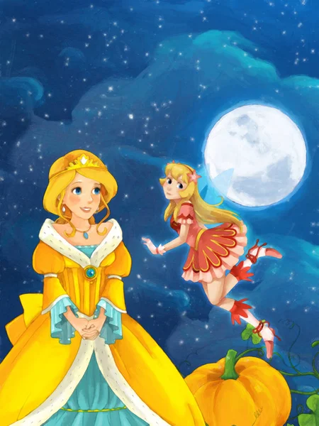 Cartoon Scene Princess Sorceress Night Illustration Children Artistic Painting Scene — Stock Photo, Image