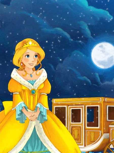 Scena Del Fumetto Con Principessa Vicino Castello Illustrazione Bambini Scena — Foto Stock