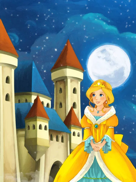 Σκηνή Κινουμένων Σχεδίων Πριγκίπισσα Μάγισσα Νύχτα Κοντά Στην Εικόνα Κάστρο — Φωτογραφία Αρχείου