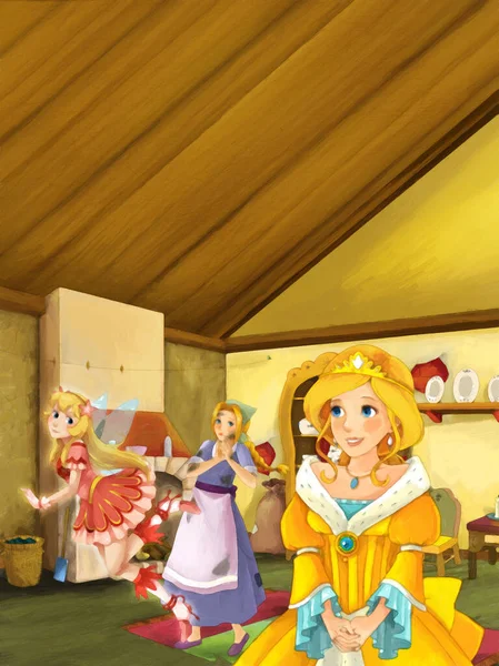 Scena Del Fumetto Con Principessa Fattoria Cucina Illustrazione Bambini Scena — Foto Stock