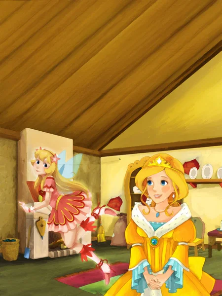 Scena Del Fumetto Con Principessa Fattoria Cucina Illustrazione Bambini Scena — Foto Stock