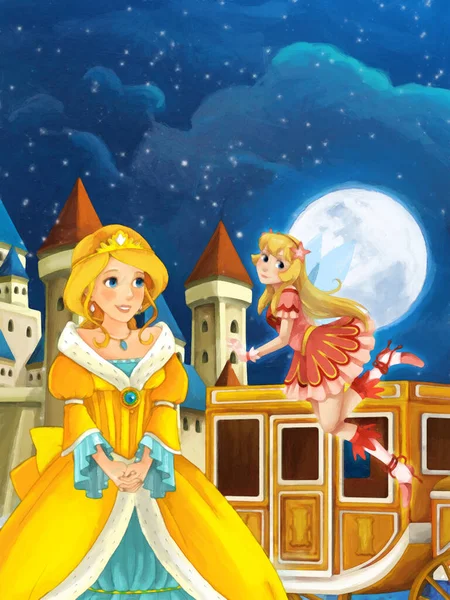Cartoon Szene Mit Prinzessin Der Nähe Des Schlosses Illustration Für — Stockfoto