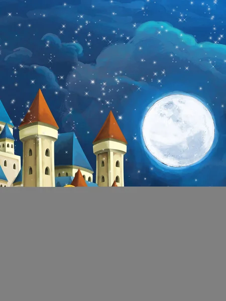 Cartoon Scene Met Prinses Buurt Van Het Kasteel Illustratie Voor — Stockfoto