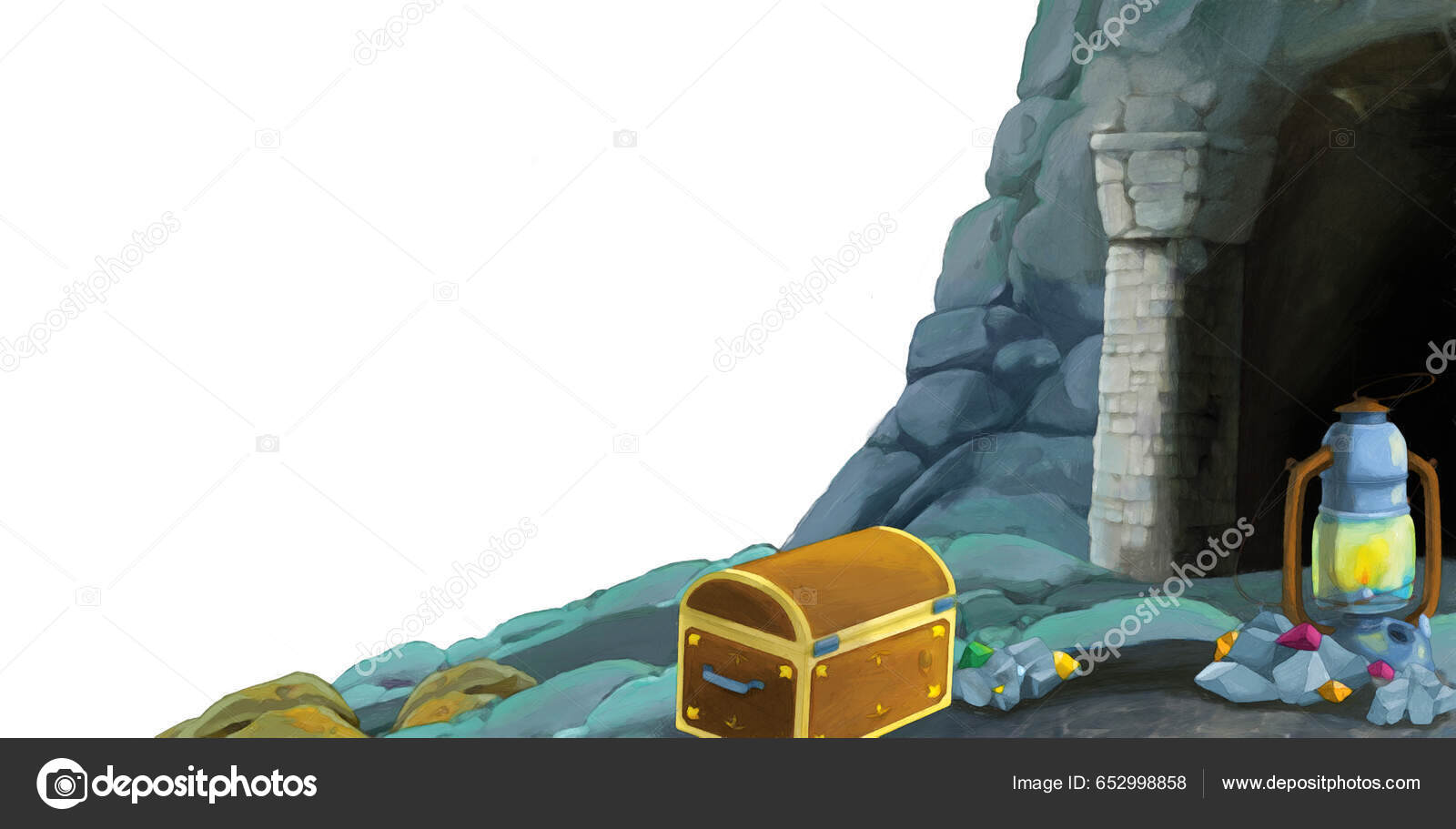 Cartoon Scene Entrance Mine White Background Space Text Illustration