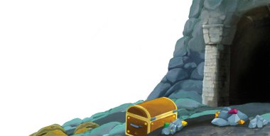 beyaz arkaplanlı madene giriş sahnesi metin için boşluk - çocuk sanatsal sahne için illüstrasyon