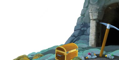 beyaz arkaplanlı madene giriş sahnesi metin için boşluk - çocuk sanatsal sahne için illüstrasyon