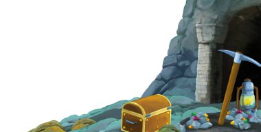 beyaz arkaplanlı madene giriş sahnesi metin için boşluk - çocuk sanatsal sahne için illüstrasyon