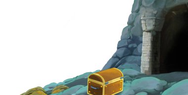 beyaz arkaplanlı madene giriş sahnesi metin için boşluk - çocuk sanatsal sahne için illüstrasyon