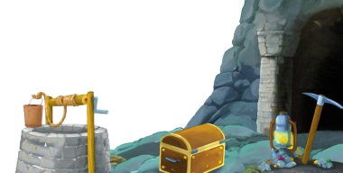 beyaz arkaplanlı madene giriş sahnesi metin için boşluk - çocuk sanatsal sahne için illüstrasyon