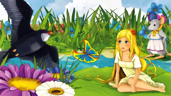 Cartoon Szene Mit Winzigen Prinzessin Elfe Mädchen Dame Der Natur — Stockfoto