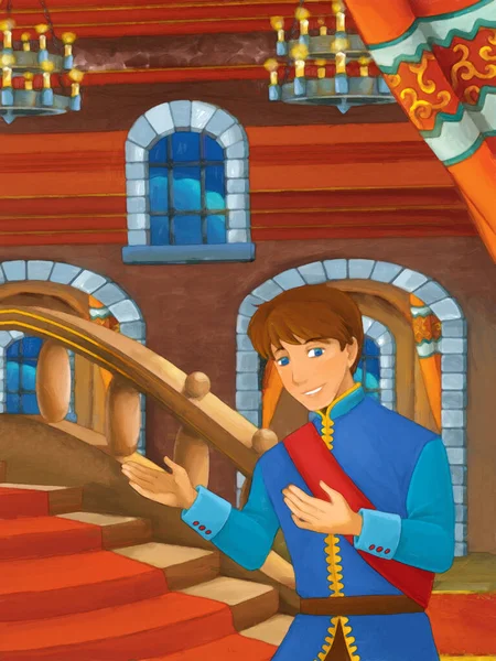 Cartoon Scene Prince Castle Room Illustration Children Artistic Painting Scene — Stock Photo, Image