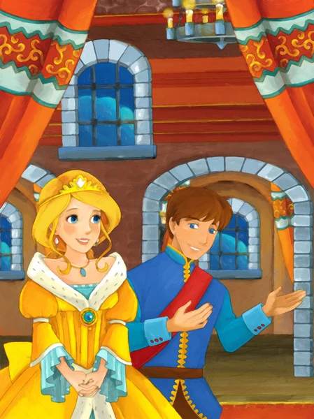 Scena Del Fumetto Con Principe Principessa Matrimonio Nella Stanza Del — Foto Stock