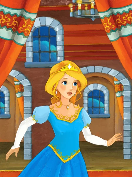 Scena Del Fumetto Con Regina Principessa Nel Castello Illustrazione Bambini — Foto Stock