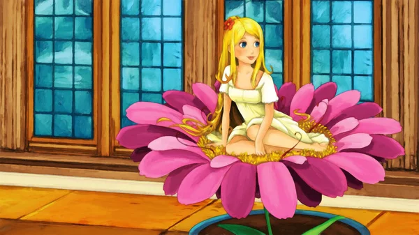 Cartoon Scene Princess Elf Some Interior Illustration Children Artistic Painting — Stock Photo, Image