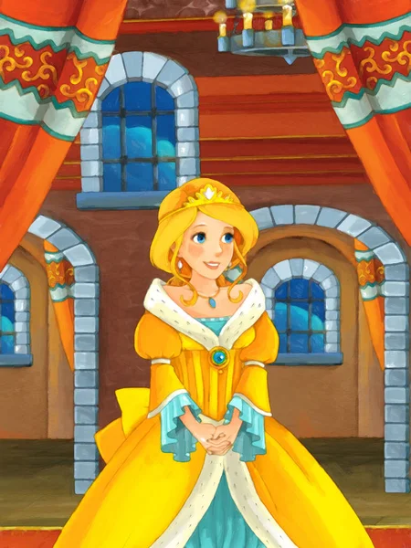 城の女王や王女との漫画シーン子供の絵のシーンのためのイラスト — ストック写真