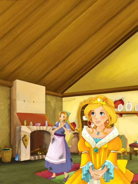 Kreslené Scény Princeznou Farmě Dům Kuchyně Ilustrace Pro Děti Umělecké — Stock fotografie