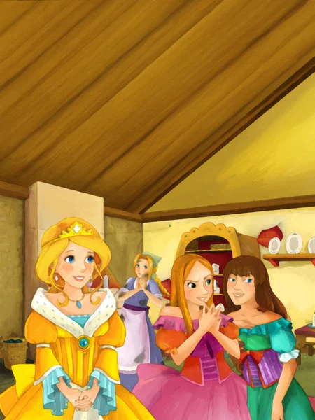 Kreslené Scény Princeznou Farmě Dům Kuchyně Ilustrace Pro Děti Umělecké — Stock fotografie