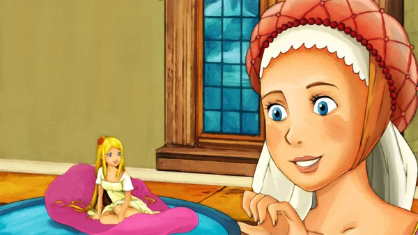 Prenses Elf Oynadığı Karikatür Sahnesi Çocukların Sanatsal Resimlerini Çiziyor — Stok fotoğraf