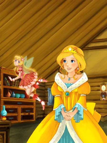Cartoon Szene Mit Prinzessin Bauernhaus Küche Illustration Für Kinder Künstlerische — Stockfoto
