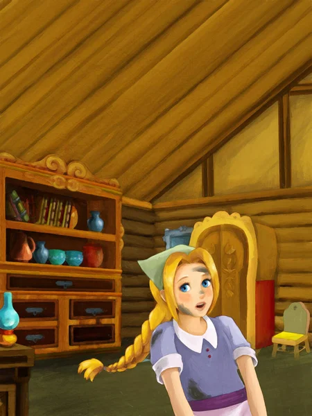Cartoon Scene Princess Farm House Kitchen Illustration Children Artistic Painting — Stock Photo, Image