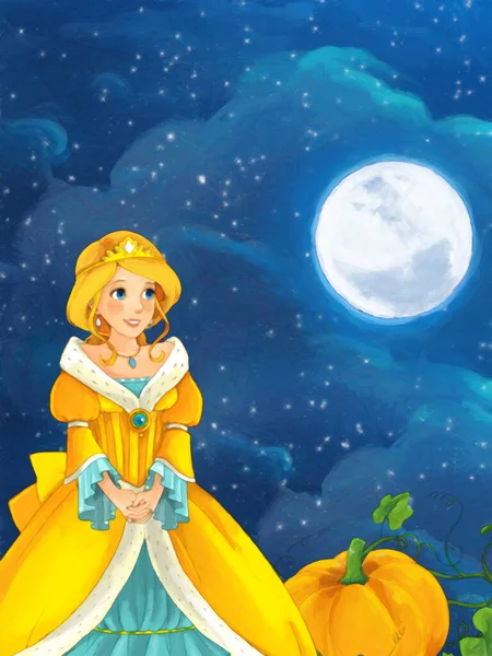Cena Dos Desenhos Animados Com Princesa Feiticeira Por Noite Ilustração — Fotografia de Stock