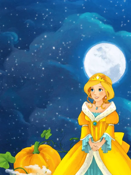 Tecknad Scen Med Prinsessa Trollkvinna Natten Illustration För Barn Konstnärlig — Stockfoto