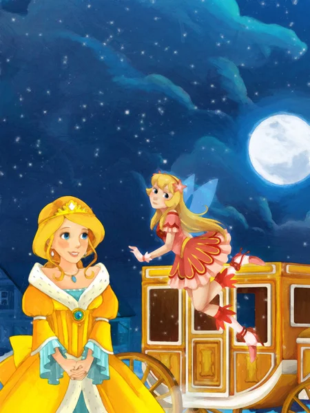 Scena Del Fumetto Con Principessa Vicino Castello Illustrazione Bambini Scena — Foto Stock