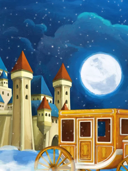 Cartoon Scene Classic Carriage Castle Illustration Children Artistic Painting Scene — Stock Photo, Image